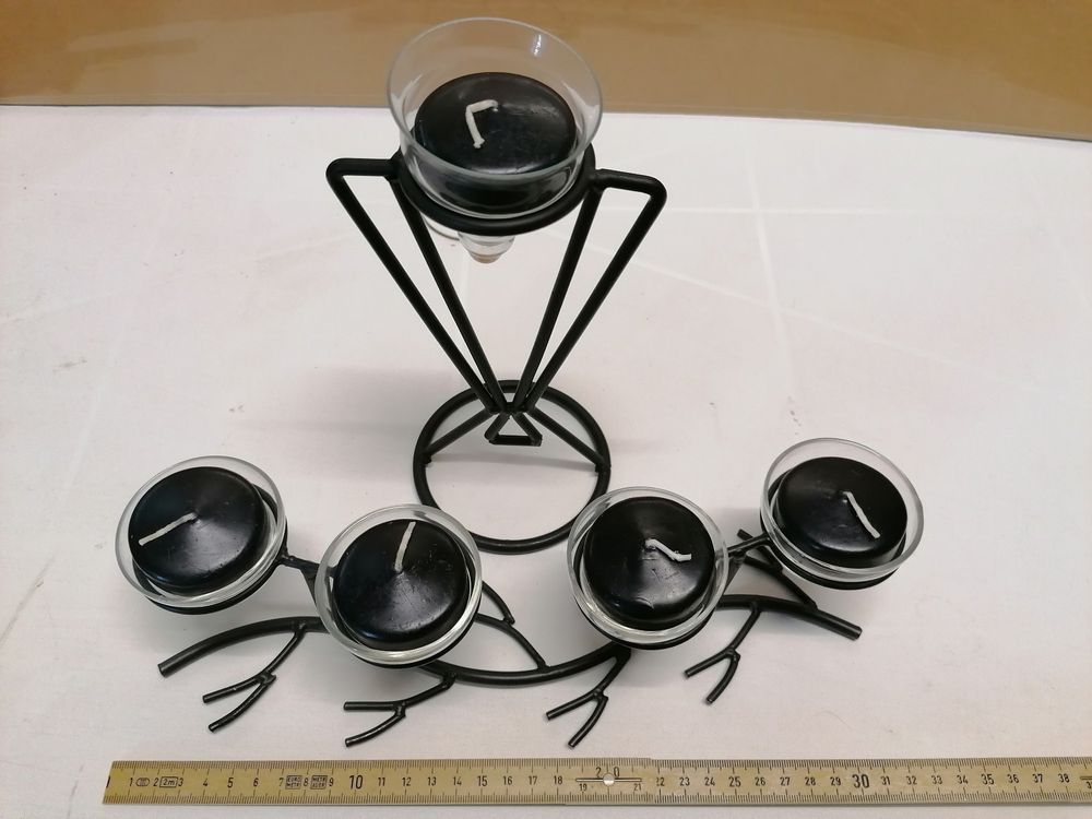 Halloween Kerzenhalter Spinne - 3er Set Gruselige Metall Deko Schwarz