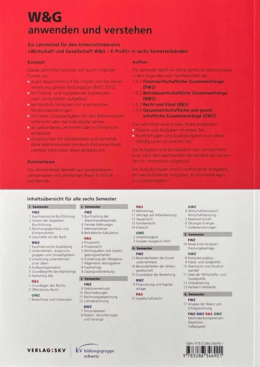 Libri: W&G anwenden und verstehen, E Profil, 4. Semester – Nuovo (secondo la descrizione) da Sarnen venduto da Livres 2