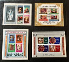 Francobolli in foglietti Bahamas,NATALE 1973-1974-1975-1976