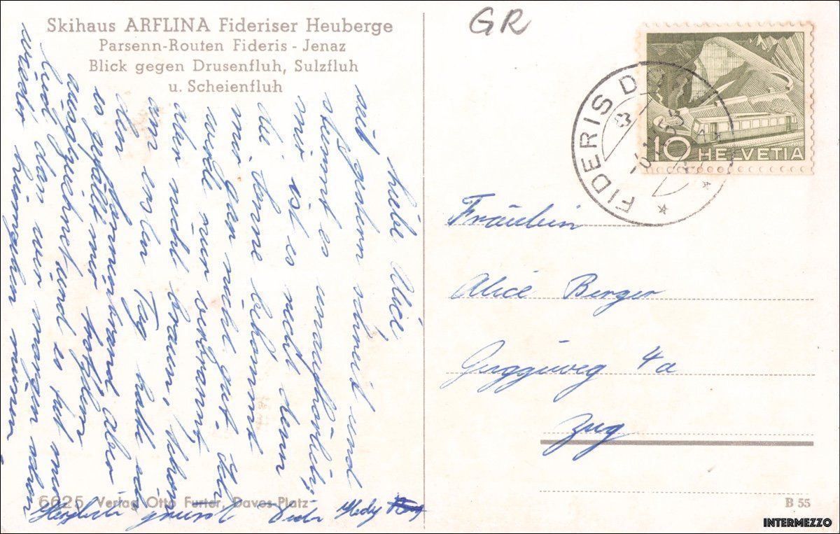 Cartoline postali: Fideriser Heuberge Skihaus Arflina 1956 – Usato da Basel venduto da intermezzo12 1