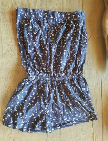 Blauer Jumpsuit kurz mit Knöpfen - Gr. XS