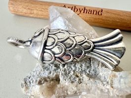 Vintage Fisch Anhänger 925 Silber massiv 28 g mit Lederband