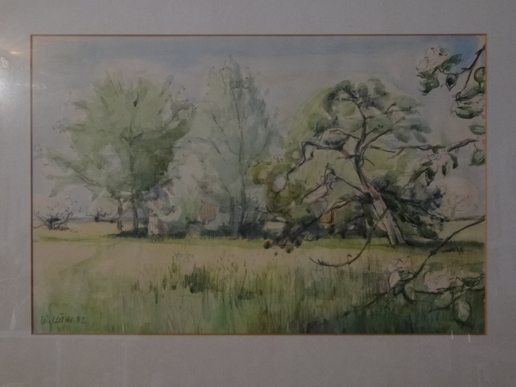 Dipinti: Originalgemälde Aquarelllandschaft: "Grüne Aue" W. Lüthi '82 – Usato da Allschwil venduto da FindeAuserlesenes 4
