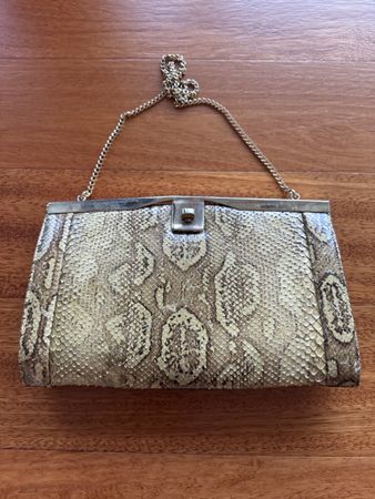 Vintage Snakeskin Clutch Purse with Chain Strap Stylish!