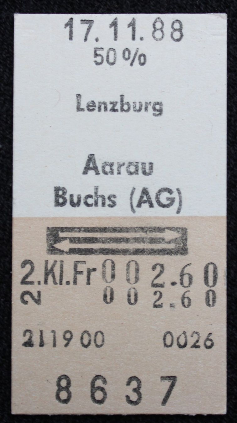 Biglietti: Alte Bahn Billette, Karton 1988/1989 – Usato da Herznach venduto da atsirch60 4
