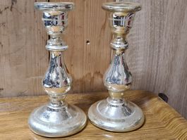 2 Dekorative Glas Kerzenständer, H19 cm cm
