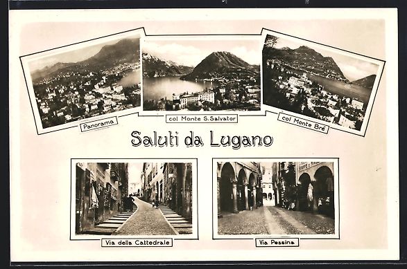 Cartoline postali: Lugano, Via della Cattedrale, Via Pessin – Usato da Berlin venduto da bartko-reher