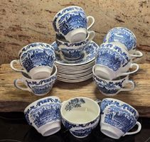 Unicorn Tableware 11Stk. Tassen und11 Stk. Teller blau weiss