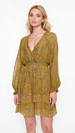 The Kooples Seidenkleid gelb gold Kleid kurz Seide 40