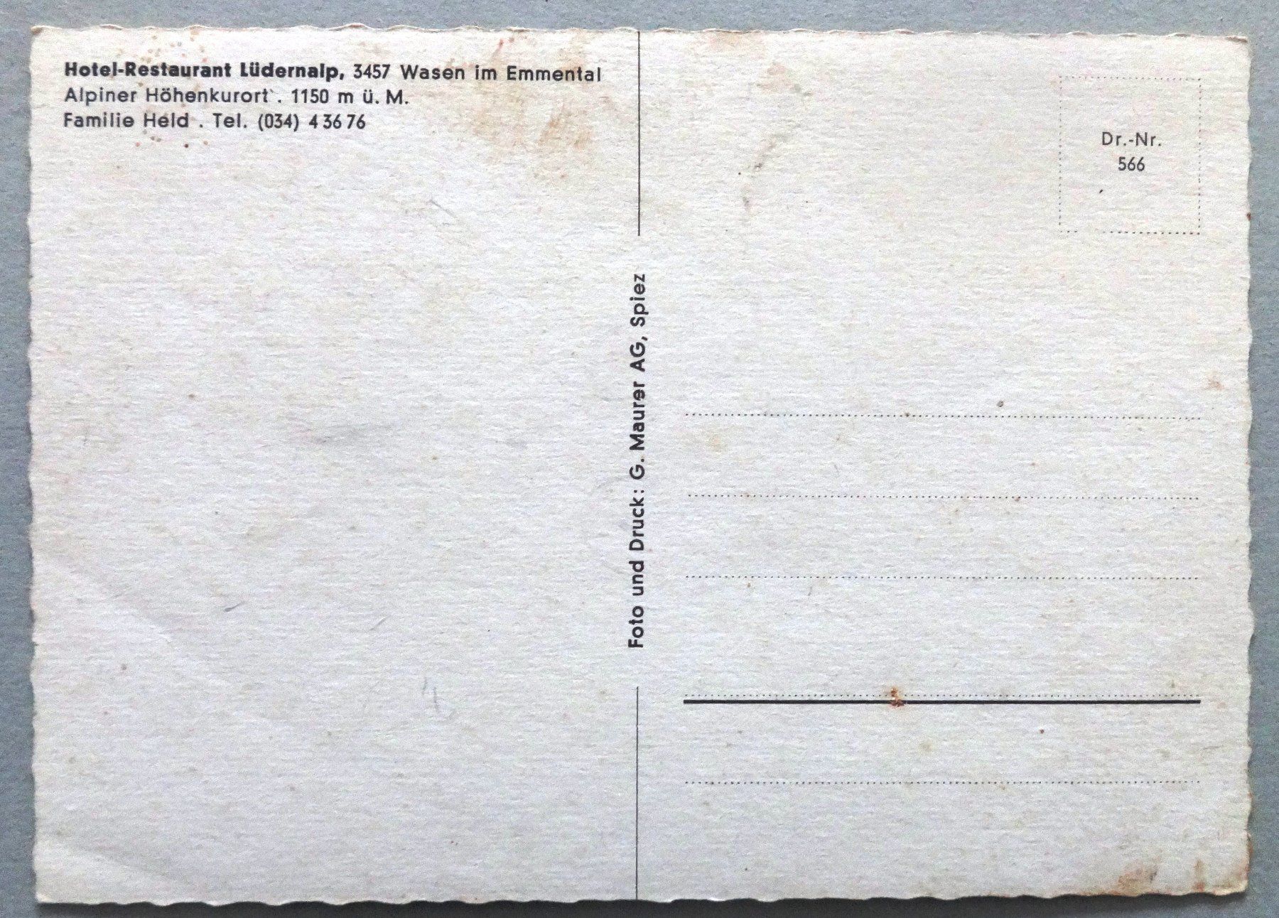 Cartoline postali: Hotel-Rest. Lüdernalp, Wasen im Emmental – Difettoso da Fétigny venduto da Billy2miny 1