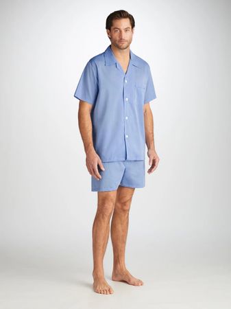 Derek Rose leichtes Pyjama Kurzarm Camp Collar Amalfi Blau
