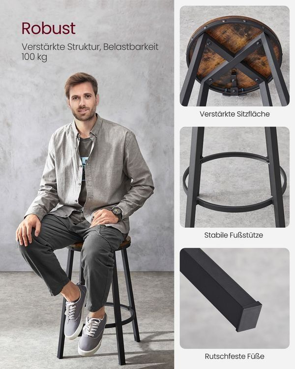 Hocker: Barhocker 2er Set mit Metallgestell Sitzhöhe 63cm NORVALE – Neu und originalverpackt aus Lachen SZ von MAMORU-MOEBEL 3
