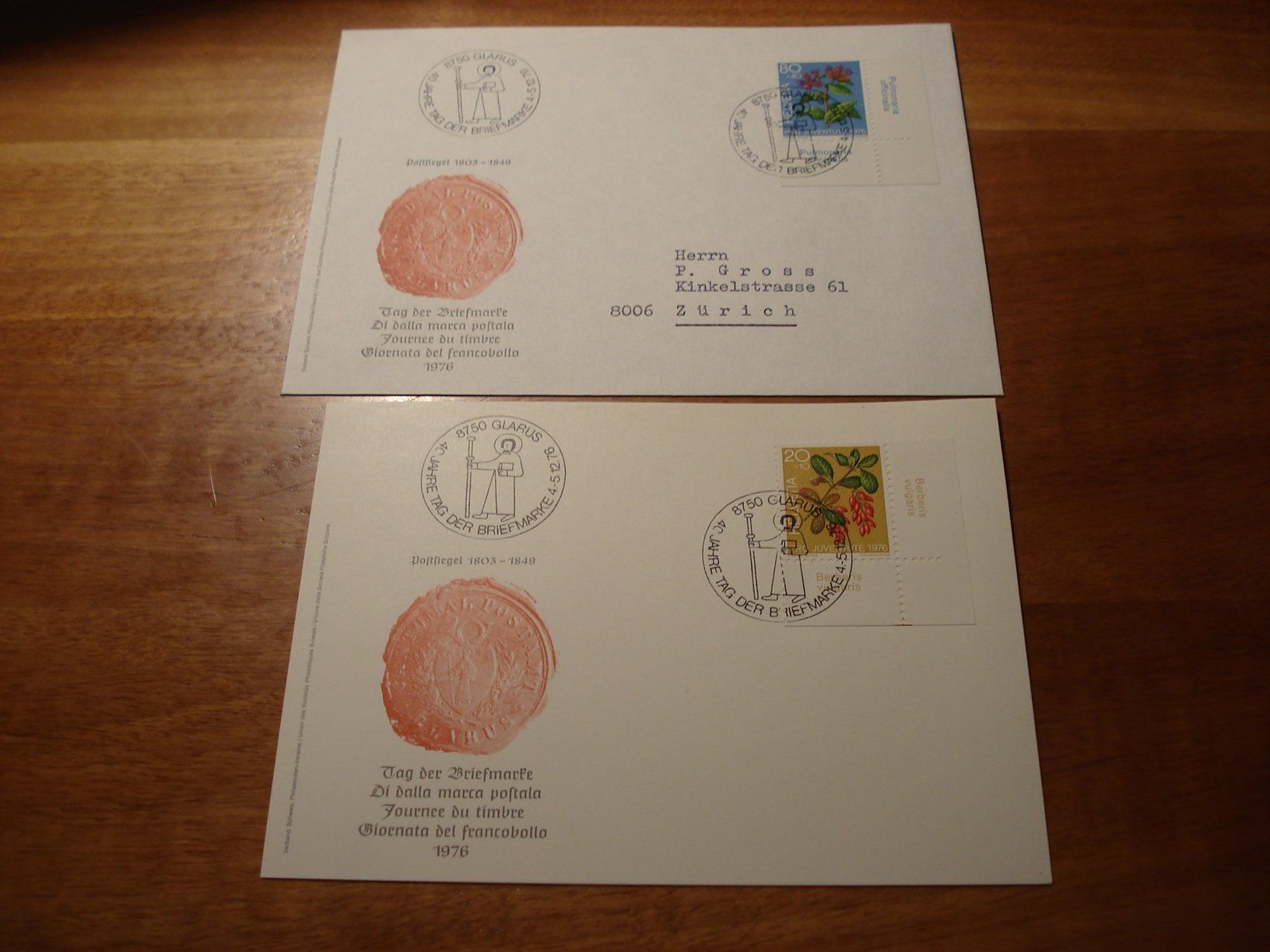 Tutti i francobolli: Tag der Briefmarke 1976 Glarus, Brief + Karte – Usato da Niederwil AG venduto da morostahu 1