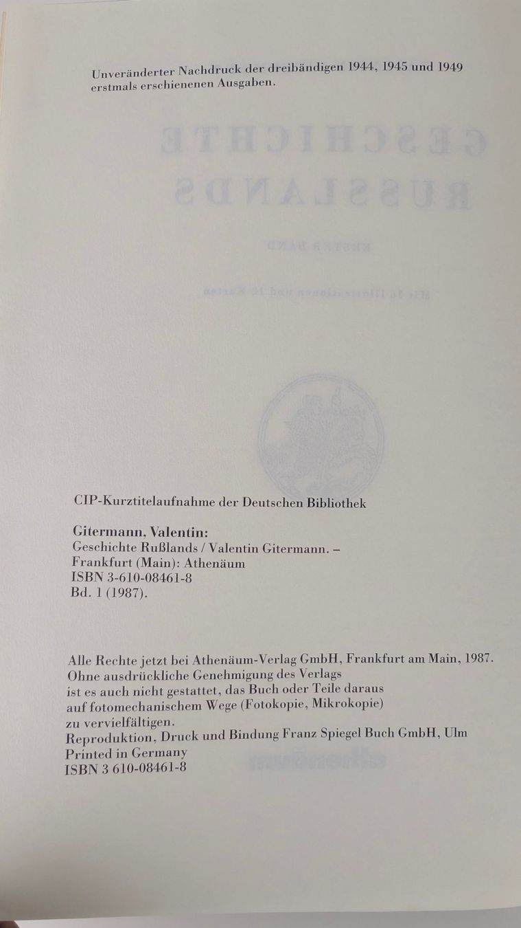 Bücher: Geschichte Russlands Valentin Gitermann 3 Bände 1987 – Gebraucht aus Zürich von 1.Simon 2