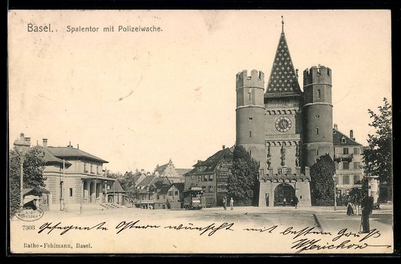 Cartes postales: AK Basel, Spalentor mit Polizeiwache – D'occasion à Berlin par bartko-reher