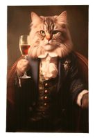 Abstrakte Katze mit Weinglas, grosses Leinwandbild 112 x 72