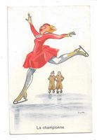 farbige Robert Lips Postkarte von 1935, Die Eiskunstläuferin