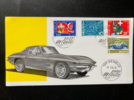 Sonderbeleg Autosalon Genève 1966 mit Corvette