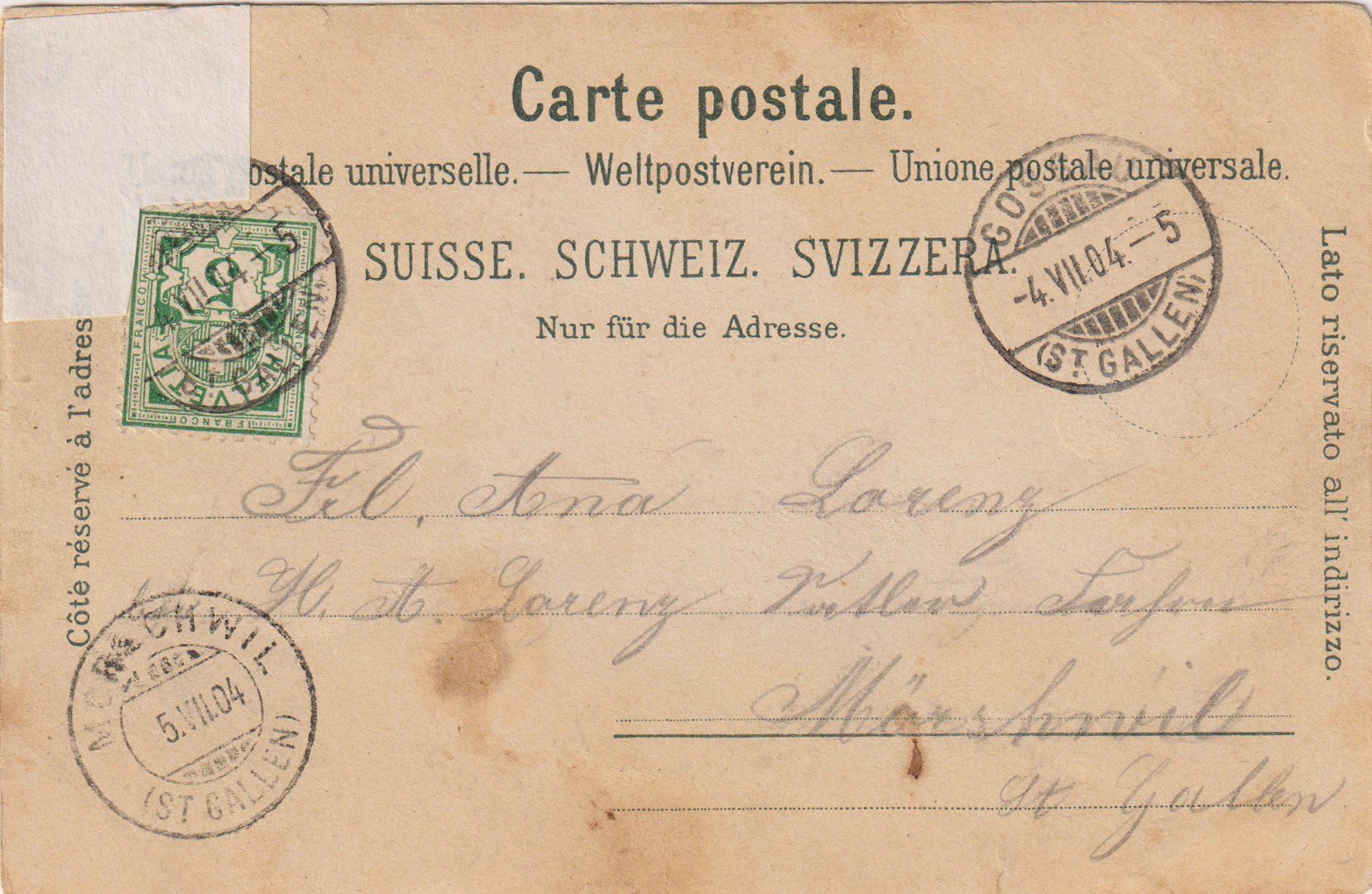 Ansichtskarten: Ansichtskarte Niederhelfenschwil 1904 – Gebraucht aus Eschlikon TG von PhilCon 1