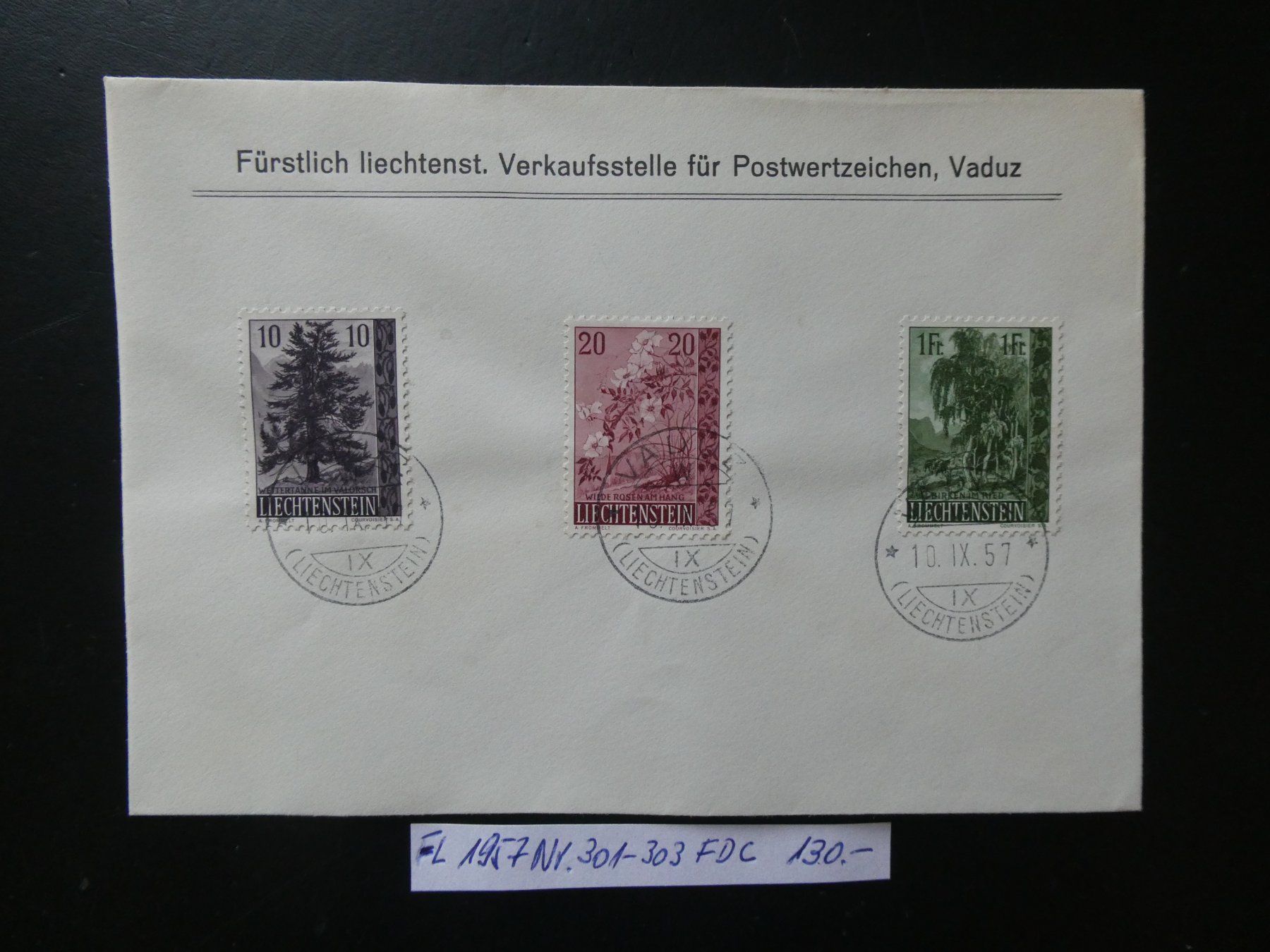 Tutti i francobolli: FL 1957 Nr. 301-303 FDC – Usato da Lausen venduto da Herbamare01