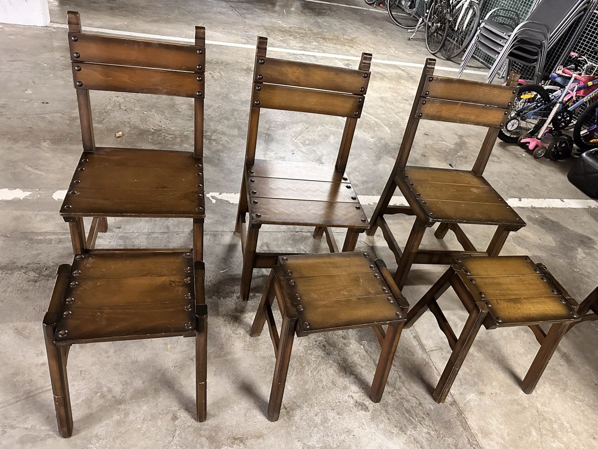Panchine: Ensemble rustique: bancs, chaises et tabourets en bois – Usato da Yvonand venduto da spiffy1429 1