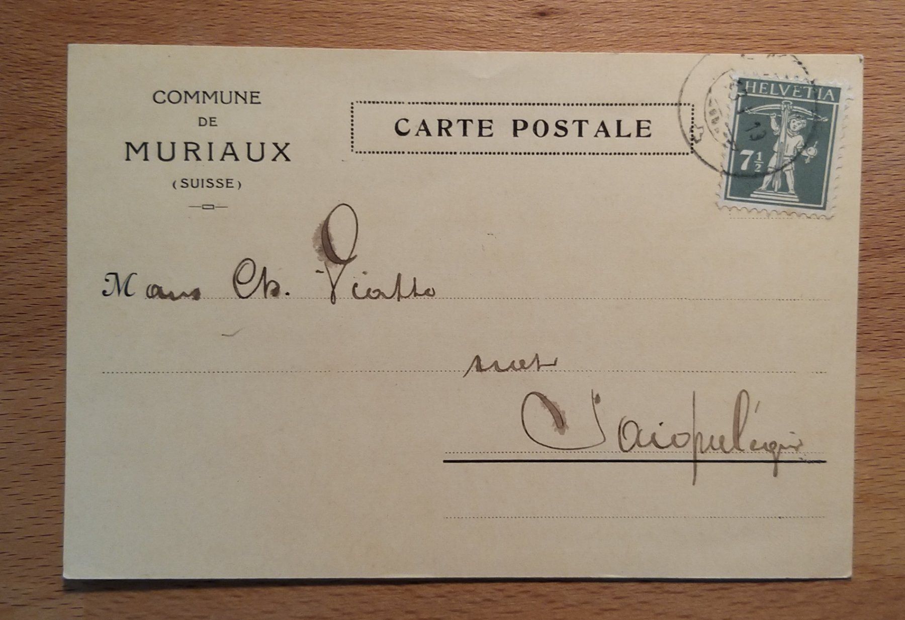 Tutti i francobolli: Carte Postale Commune de Muriaux 1919 – Usato da Unterägeri venduto da PhilatelieStudiger