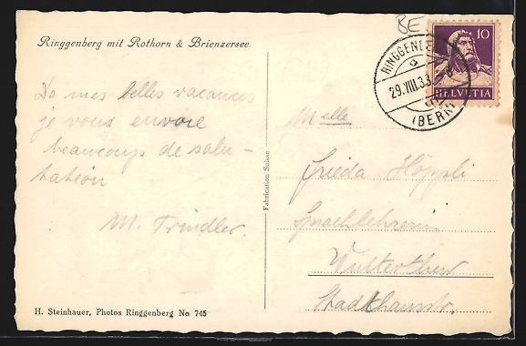 Ansichtskarten: Ringgenberg am Brienzersee, Totalansicht – Gebraucht aus Berlin von bartko-reher 1