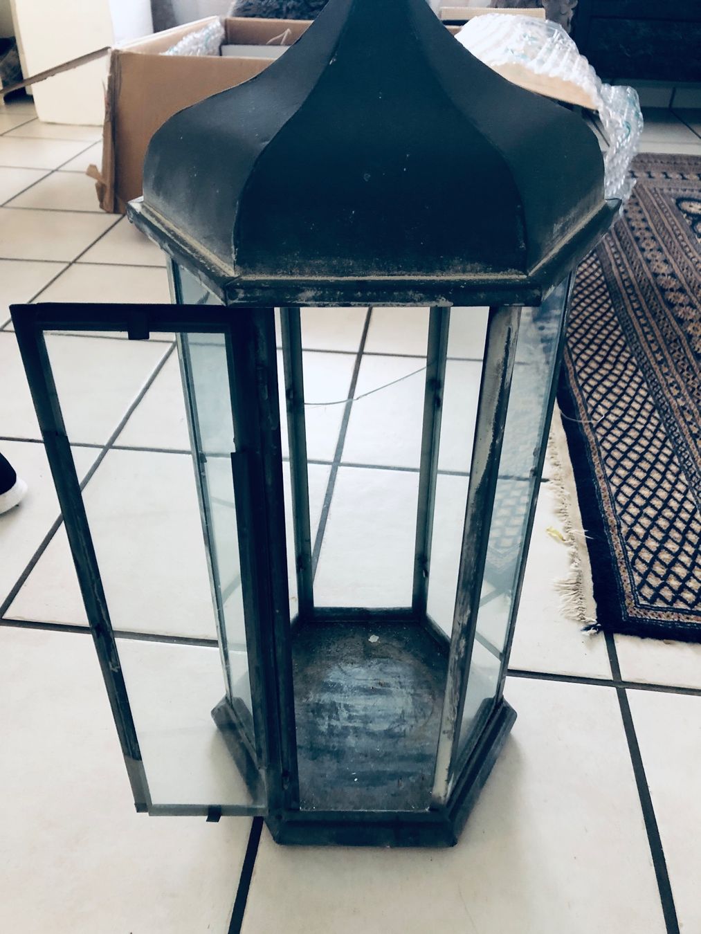 Laternen: Vintage Laterne / Windlicht aus Metall & Glas, Grau – Gebraucht aus Arlesheim von leyRum4.5 1
