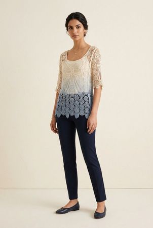 Top Crochet Papillon Dégradé Écru Bleu T. XL