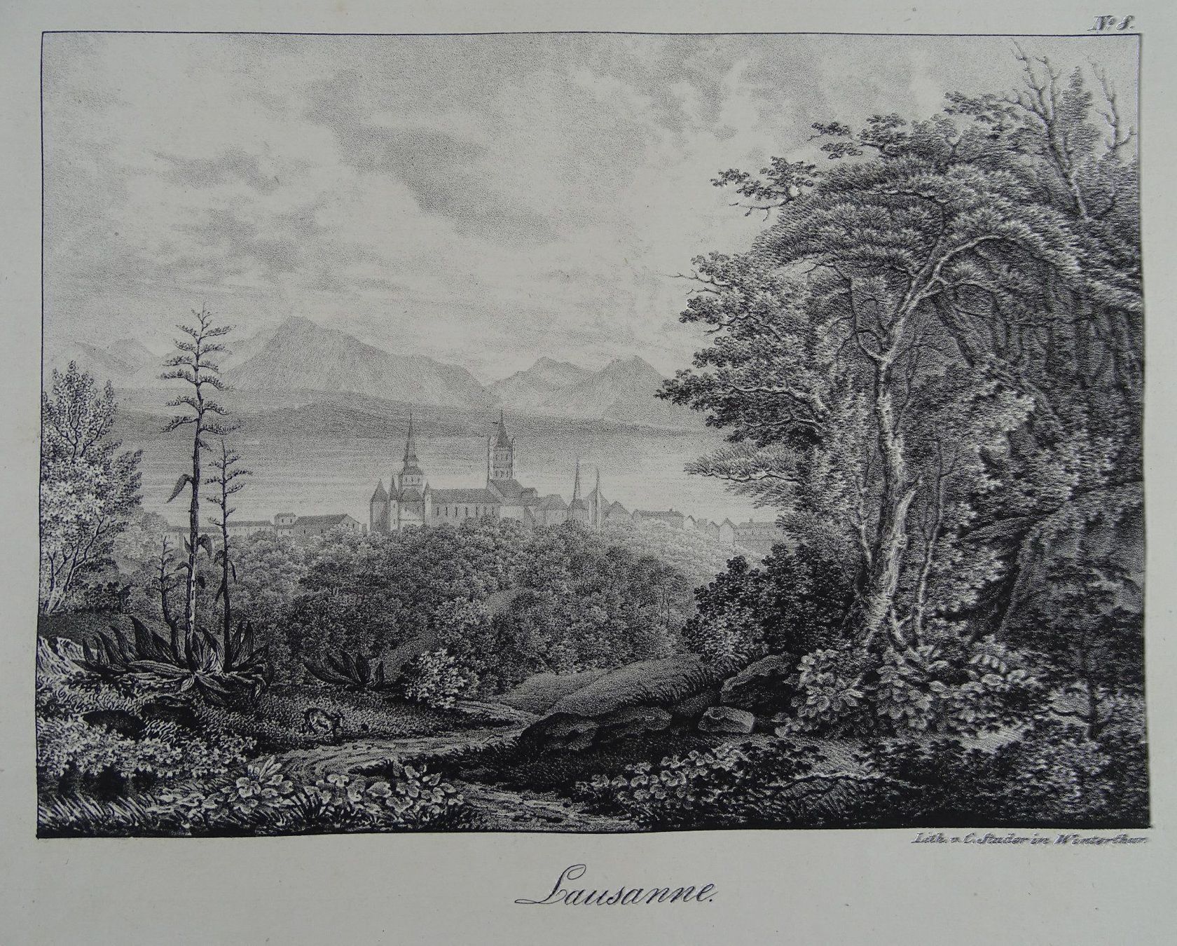 Incisioni: LAUSANNE, LITHOGRAPHIE 1836 – Usato da Grüningen venduto da Kartensammler