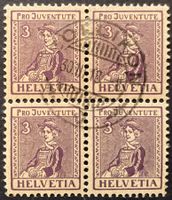 PJ 1917 J7 im Viererblock gestempelt, mit Befund SBK 325 Fr.