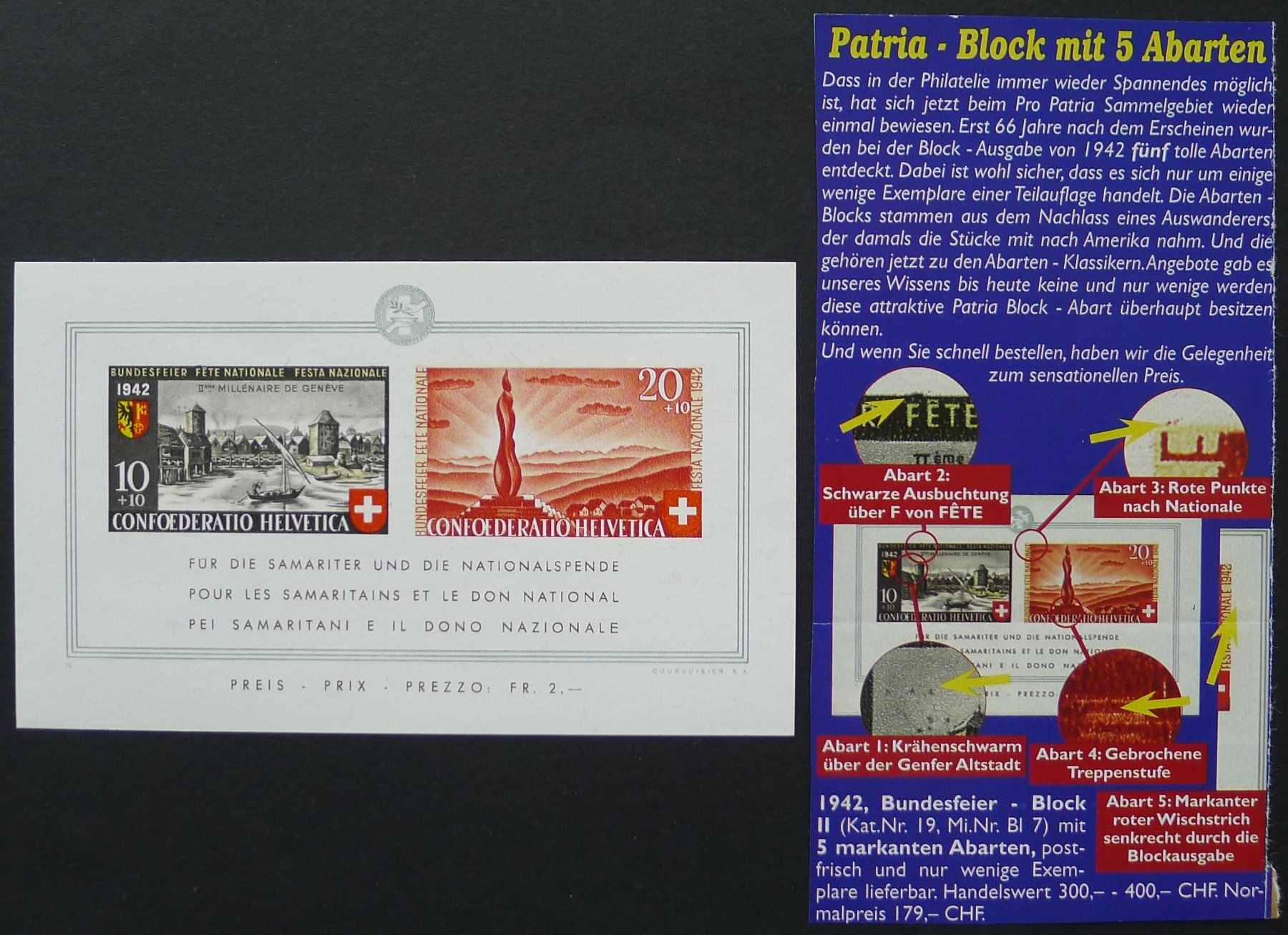 Alle Briefmarken: PP 1942, Bundesfeierblock B19 mit mehreren Abarten – Gebraucht aus Ebikon von SilvioFreund