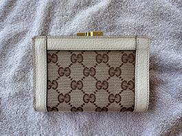 Portemonnaie GUCCI Monogram Canvas Leder Weiss Geldbörse