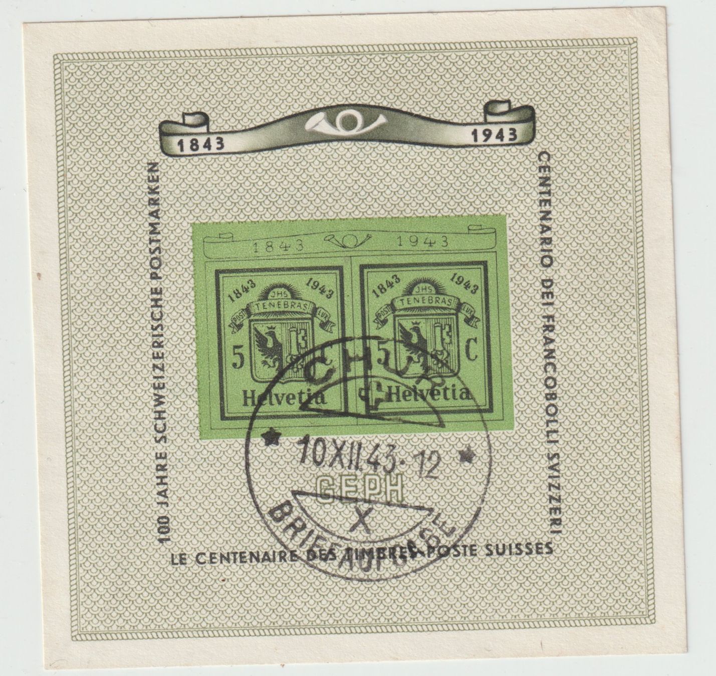 Tutti i francobolli: Block GEPH 1943 Olitéré CHUR – Usato da Biel/Bienne venduto da Destockweb