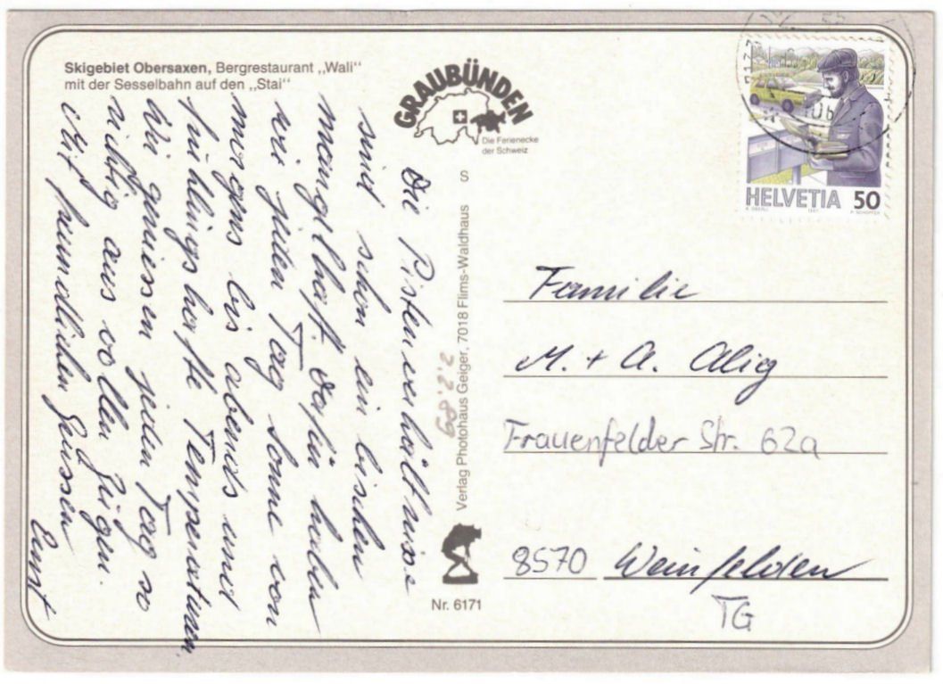 Cartoline postali: Obersaxen - Sessellift Stai – Usato da Binningen venduto da Mountainrider 1