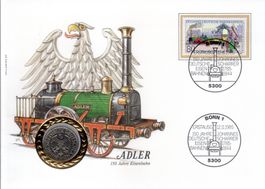 MÜNZBRIEF ADLER 150 JAHRE EISENBAHN DEUTSCHLAND WA20