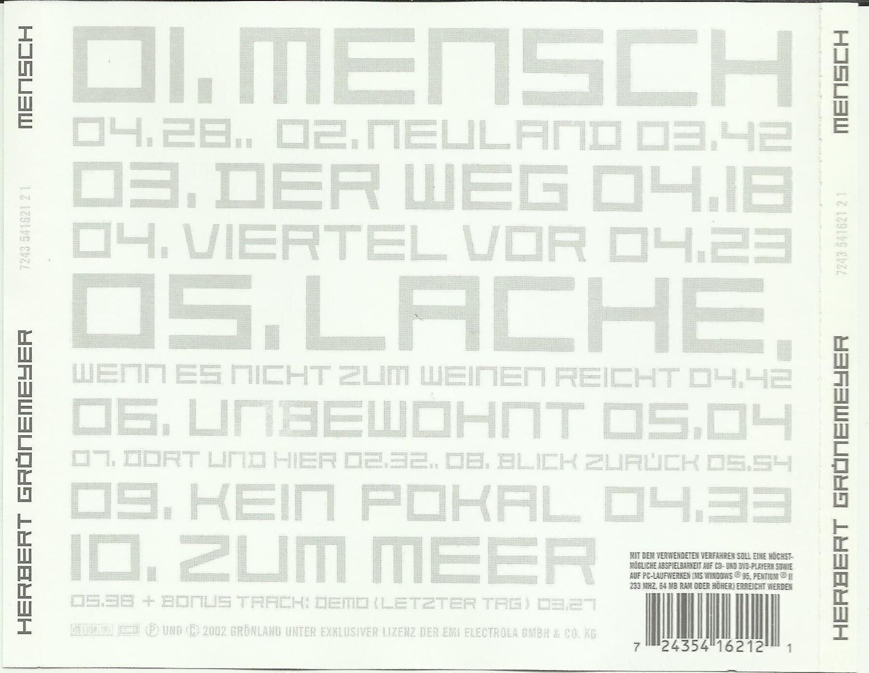 CD: Herbert Grönemeyer CD Mensch – Usato da St. Margarethen TG venduto da ursk10 1