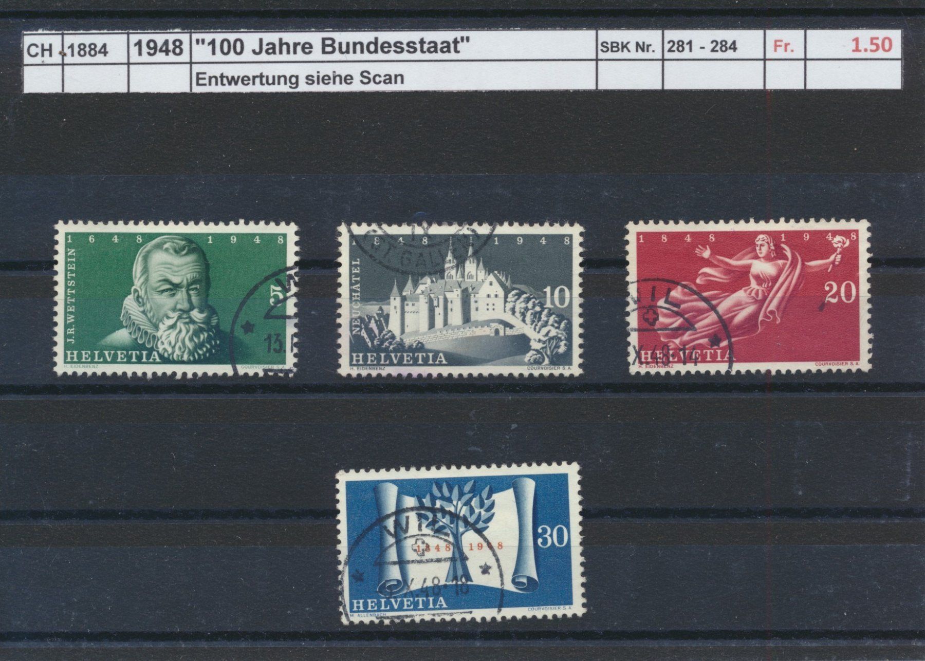 Tutti i francobolli: 1948 "100 Jahre Bundesstaat", gestempelt – Usato da Winterthur venduto da Zupogeru