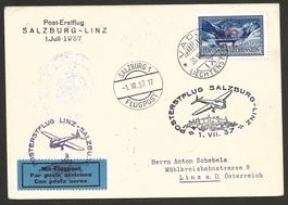 Flugpost 1937 Liechtenstein Salzburg Linz Luftpost