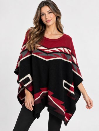 Globus Poncho aus Kaschmir & Merino rot schwarz