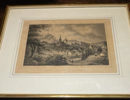 Antiker Stahlstich Baden & Ruine Stein um 1850 - Goldrahmen