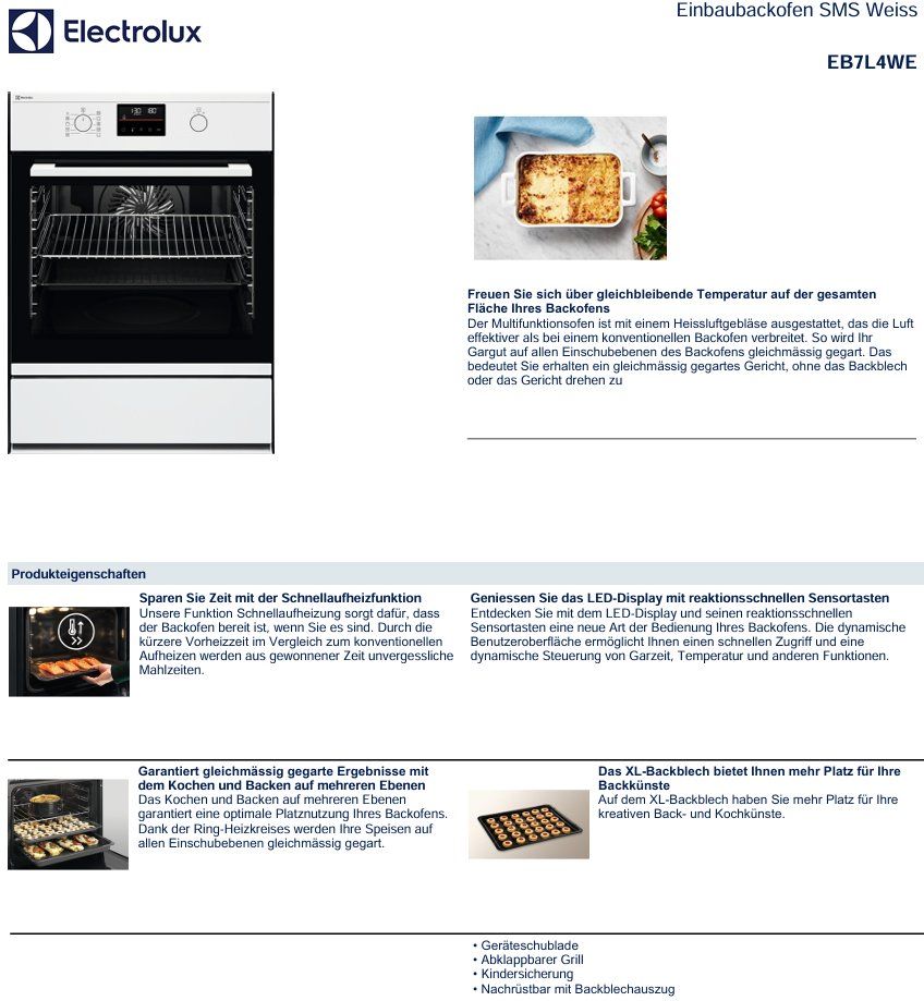 Electrolux Forni: 043 Electrolux Einbaubackofen SMS Weiss 76x55cm – Nuovo e nell'imballaggio originale da Derendingen venduto da Meisterstuecke 1