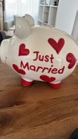 Grosses Sparschwein Keramik Just Married Herz Motiv