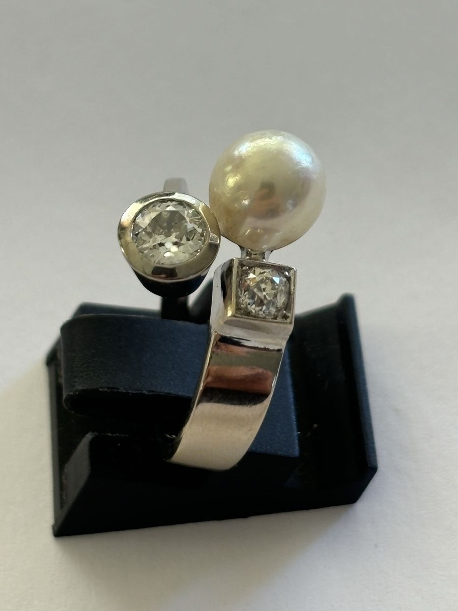 Anelli: Ring Weissgold / Diamanten /Perle 18 Karat – Usato da Langnau am Albis venduto da flusspflege 3