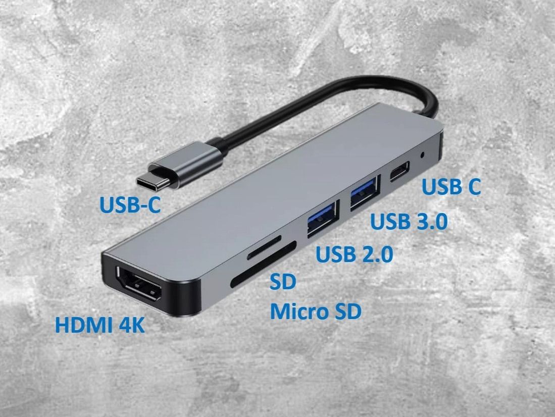 Unità & Adattatore: Adapter 6 in 1 USB-C auf Micro SD, HDMI, USB A, USB C – Nuovo e nell'imballaggio originale da Aarburg venduto da 2..0