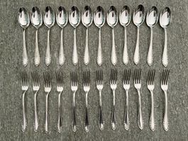 Besteck Set Komet: 12 Löffel und 12 Gabeln, versilbert