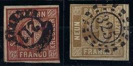Altdeutschland 1850/62 Bayern 6+9 Kreuzer mit Mühlradstempel