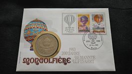 Numisbrief Isle of Man Münze, Briefmarken, 200 Jahre Montgol