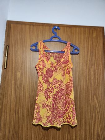 Débardeur soie  femme jaune motifs rouge taille 38