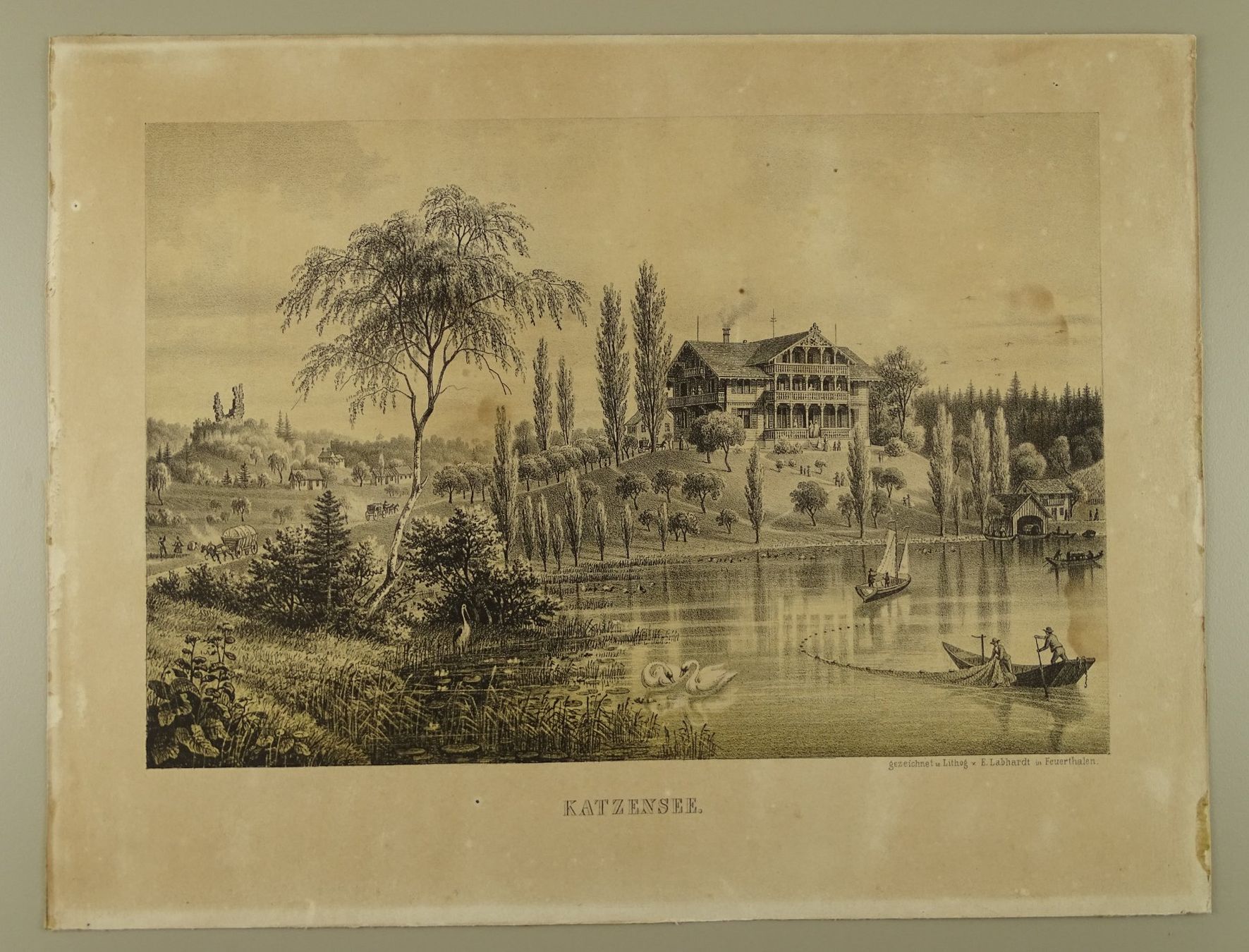 Incisioni: ZÜRICH, REGENSDORF, KATZENSEE, LITHOGRAPHIE VON E. LABHARDT – Usato da Grüningen venduto da Kartensammler 1